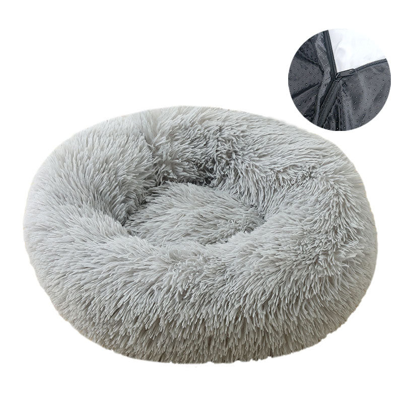Washable Round Velvet Pet Bed — Removable Cover, Sizes up to 100 cm - Paw Luxe
