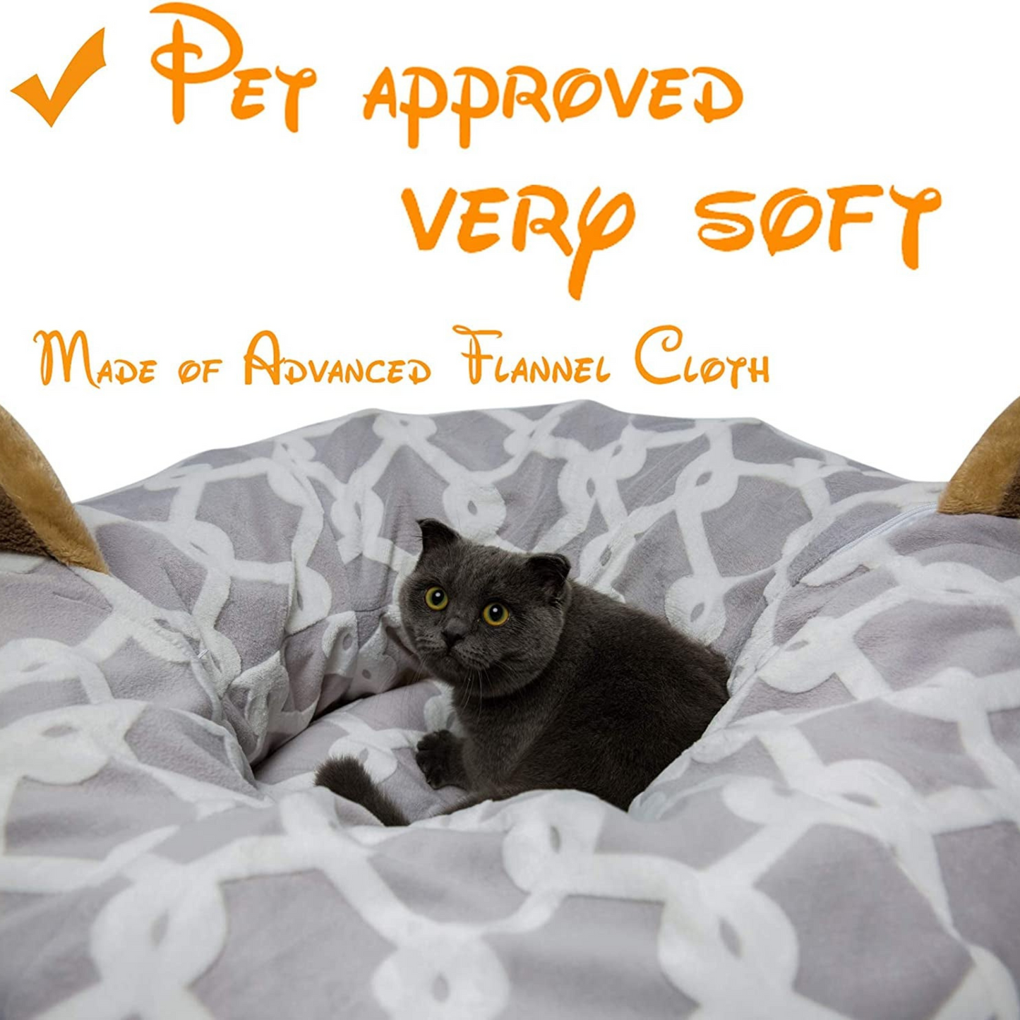 Cozy Cat Tunnel Bed with Plush Cover & Fluffy Toy Balls - Flexible 3 ft Design with Soft Cushion - Ideal for Cats & Small Dogs - Stylish Gray Geometric Pattern