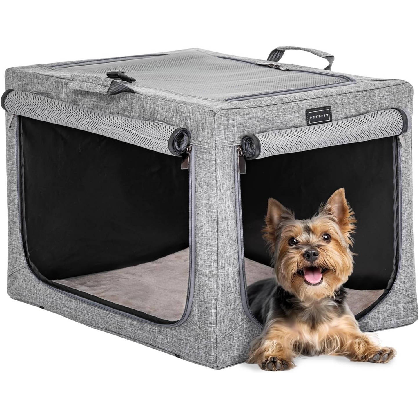 Paw Luxe Soft Dog Travel Crate – Portable, Adjustable Kennel with Chew-Proof Mesh, Thick Mat, and Ventilated Windows – Ideal for Indoor & Outdoor Use, 24"