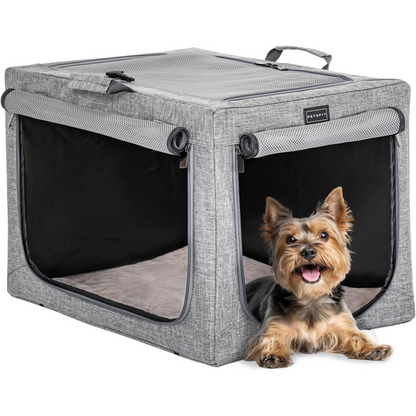 Paw Luxe Soft Dog Travel Crate – Portable, Adjustable Kennel with Chew-Proof Mesh, Thick Mat, and Ventilated Windows – Ideal for Indoor & Outdoor Use, 24"