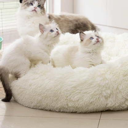 Paw Luxe Anti-Anxiety Plush Faux Fur Pet Bed – Warm & Washable Round Bed for Dogs & Cats – Joint Relief & Ultimate Comfort (20"/24"/27" Options, 27" White)