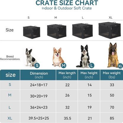 Paw Luxe Soft Dog Travel Crate – Portable, Adjustable Kennel with Chew-Proof Mesh, Thick Mat, and Ventilated Windows – Ideal for Indoor & Outdoor Use, 24"