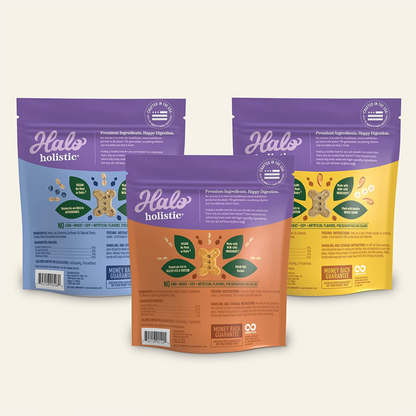 Halo Vegan Dog Treats Variety Pack – Crunchy Plant-Based Goodness with Oats & Blueberries, Peanut Butter & Banana, and Peanuts & Pumpkin Flavors – 8 oz, 3-Pack