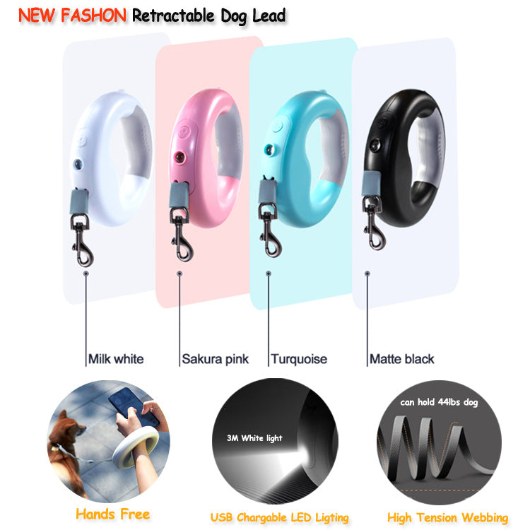 New LED Light Dog Rope Pet Automatic Retractable Leash Ring Luminous Dog Walking Rope Pet Supplies - Paw Luxe