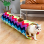 Cozy Cat Tunnel Bed with Plush Cover & Fluffy Toy Balls - Flexible 3 ft Design with Soft Cushion - Ideal for Cats & Small Dogs - Stylish Gray Geometric Pattern