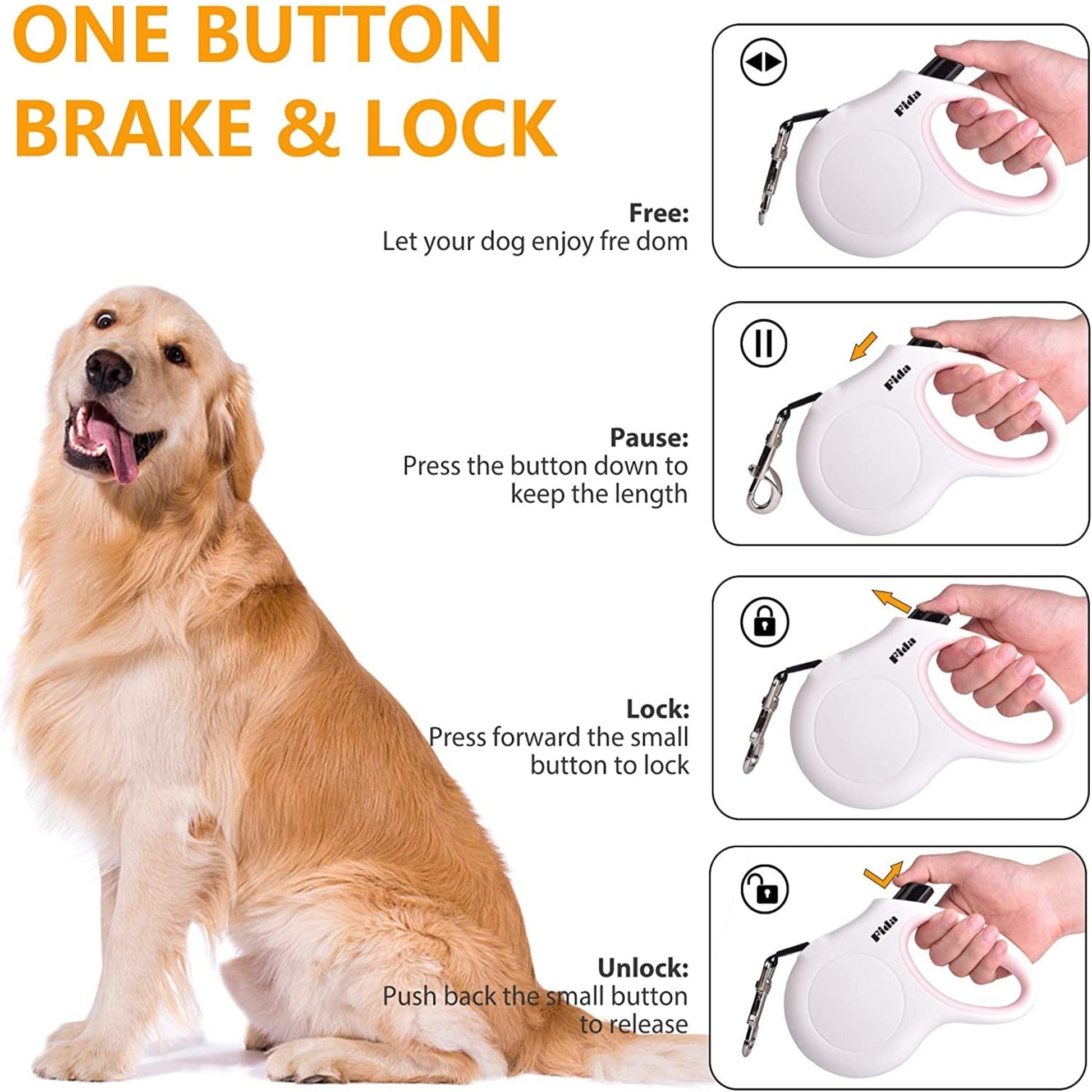 10-Ft Retractable Dog Leash with Poop Bag Dispenser – Tangle-Free Reflective Leash for Extra-Small Dogs & Cats up to 18 lbs, Anti-Slip Handle (XS, White)