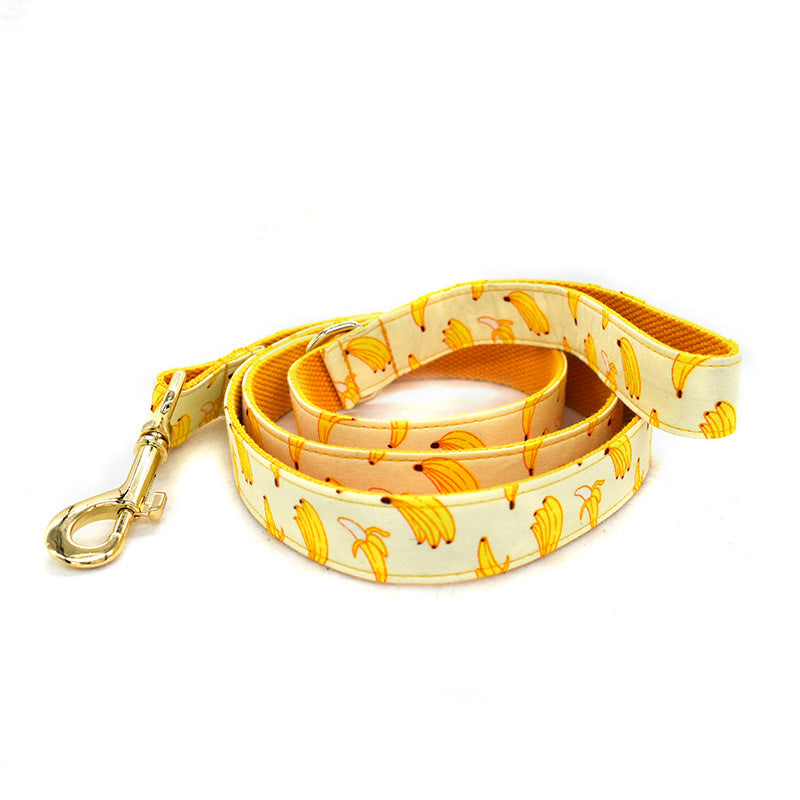 Yellow Banana Dog Traction Rope Pet Collar Pet Supplies Can Be Engraved With Gold Metal Buckle 1.5m Rope - Paw Luxe