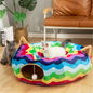 Cozy Cat Tunnel Bed with Plush Cover & Fluffy Toy Balls - Flexible 3 ft Design with Soft Cushion - Ideal for Cats & Small Dogs - Stylish Gray Geometric Pattern