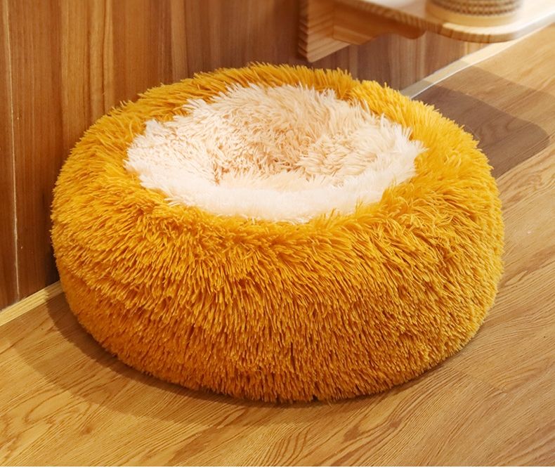 Color Block Round Pet Bed — Anti-Slip Plush Nest with Thermal PP Cotton Fill - Paw Luxe