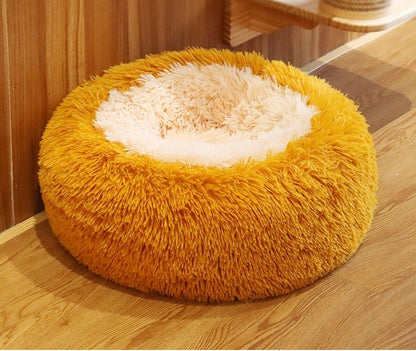 Color Block Round Pet Bed — Anti-Slip Plush Nest with Thermal PP Cotton Fill - Paw Luxe