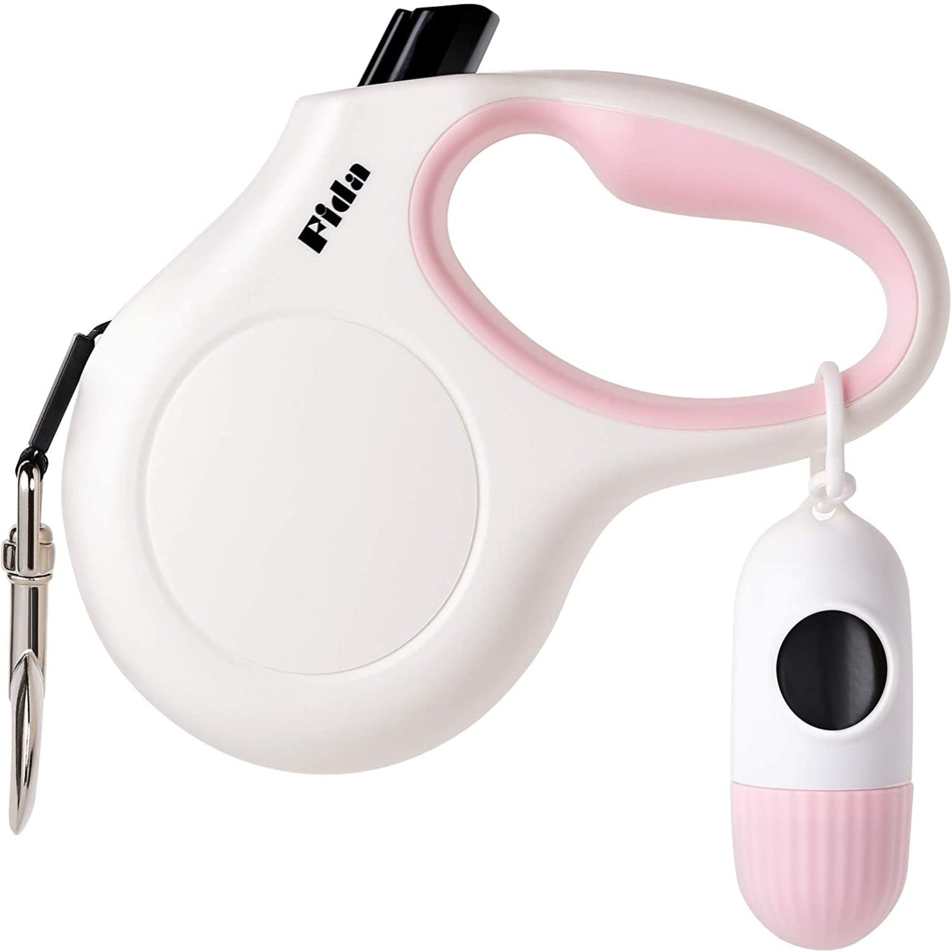 10-Ft Retractable Dog Leash with Poop Bag Dispenser – Tangle-Free Reflective Leash for Extra-Small Dogs & Cats up to 18 lbs, Anti-Slip Handle (XS, White)