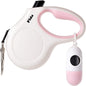 10-Ft Retractable Dog Leash with Poop Bag Dispenser – Tangle-Free Reflective Leash for Extra-Small Dogs & Cats up to 18 lbs, Anti-Slip Handle (XS, White)