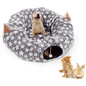 Cozy Cat Tunnel Bed with Plush Cover & Fluffy Toy Balls - Flexible 3 ft Design with Soft Cushion - Ideal for Cats & Small Dogs - Stylish Gray Geometric Pattern
