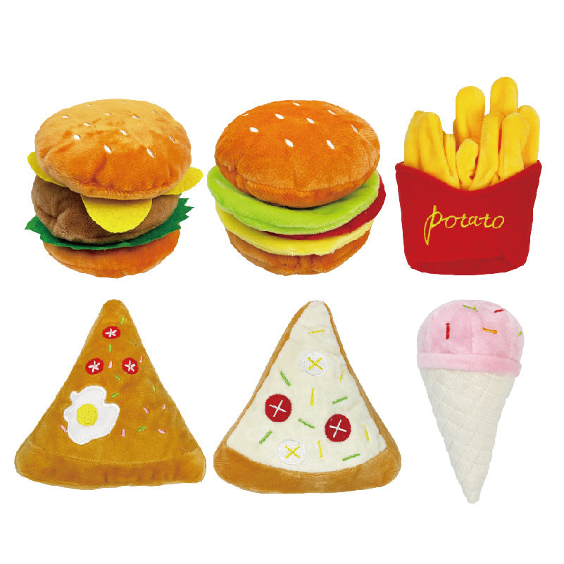 Squeaky Plush Food Pet Toy — Burger, Pizza & More - Paw Luxe
