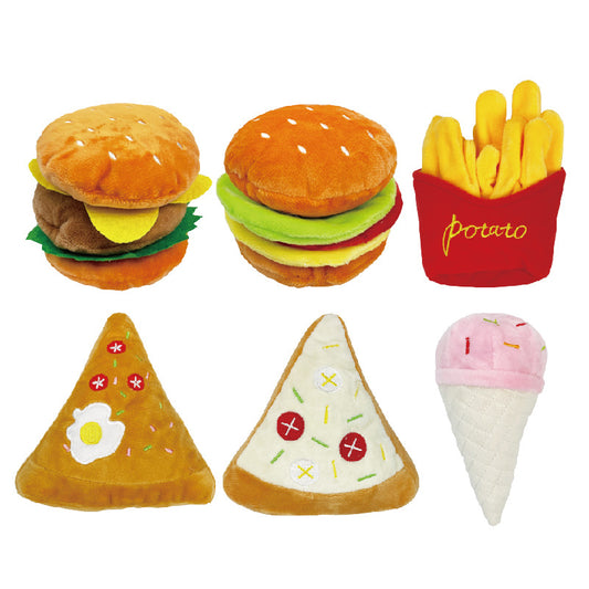 Squeaky Plush Food Pet Toy — Burger, Pizza & More - Paw Luxe