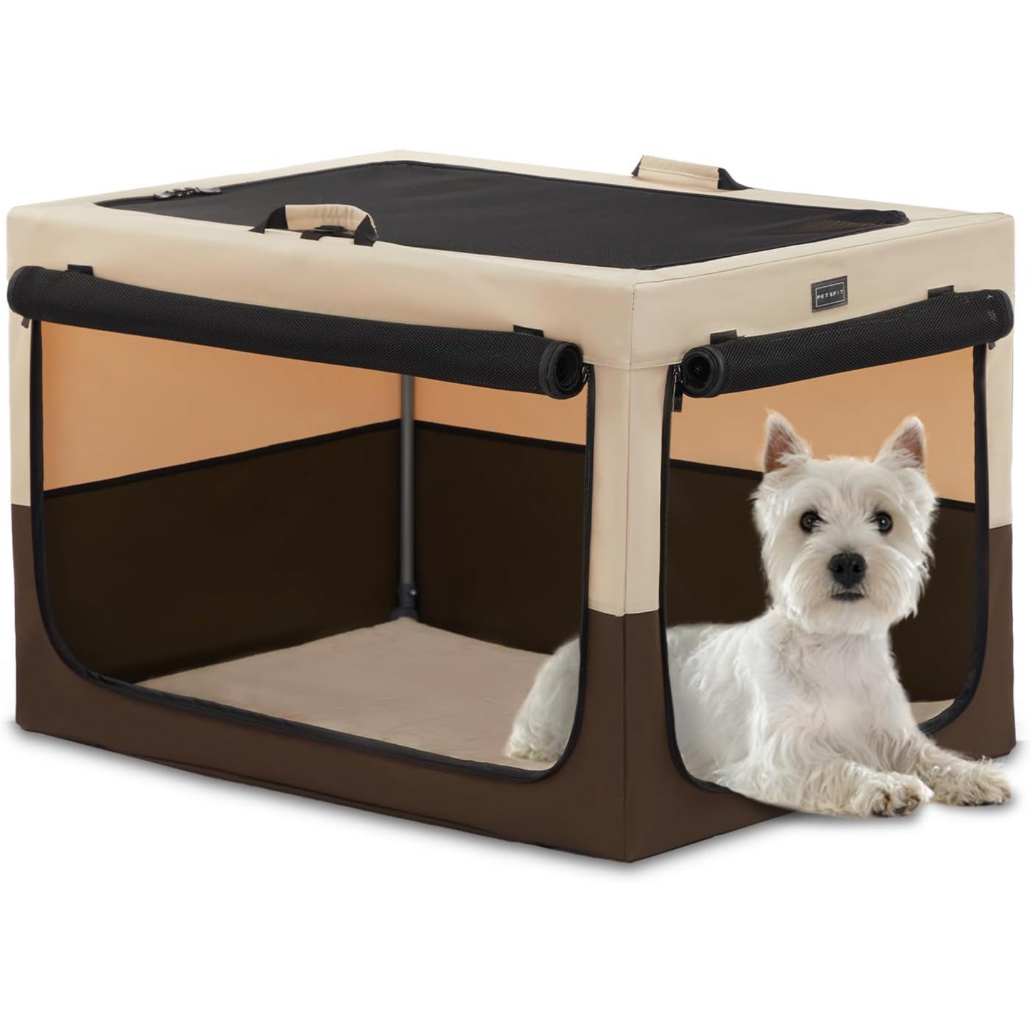 Paw Luxe Soft Dog Travel Crate – Portable, Adjustable Kennel with Chew-Proof Mesh, Thick Mat, and Ventilated Windows – Ideal for Indoor & Outdoor Use, 24"