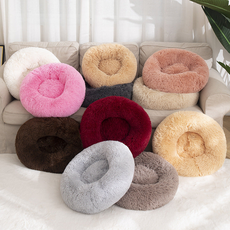 Long Plush Round Pet Bed & Mat - Paw Luxe