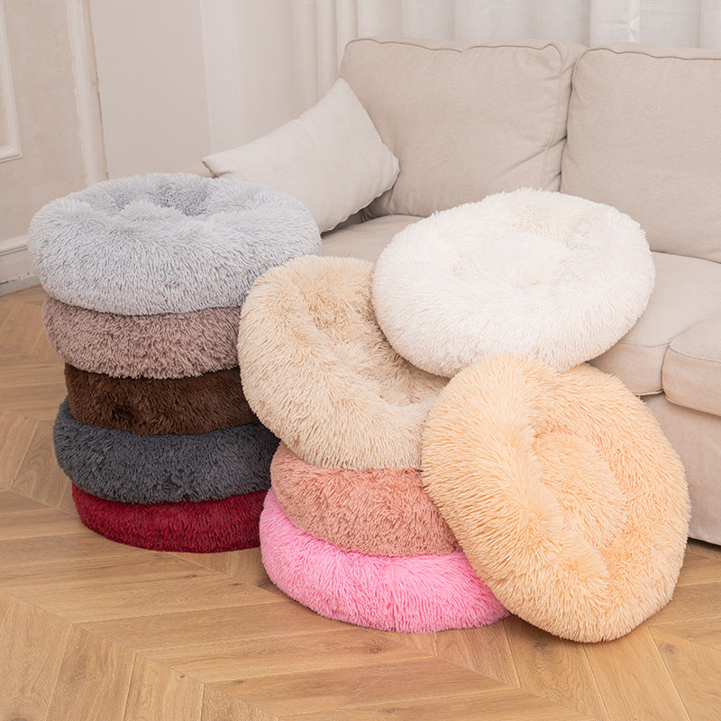 Long Plush Round Pet Bed & Mat - Paw Luxe
