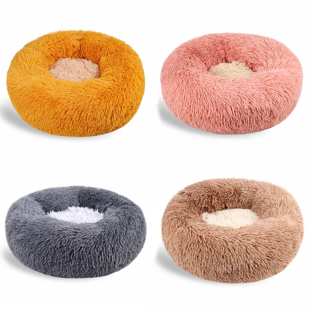 Color Block Round Pet Bed — Anti-Slip Plush Nest with Thermal PP Cotton Fill - Paw Luxe