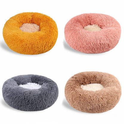 Color Block Round Pet Bed — Anti-Slip Plush Nest with Thermal PP Cotton Fill - Paw Luxe