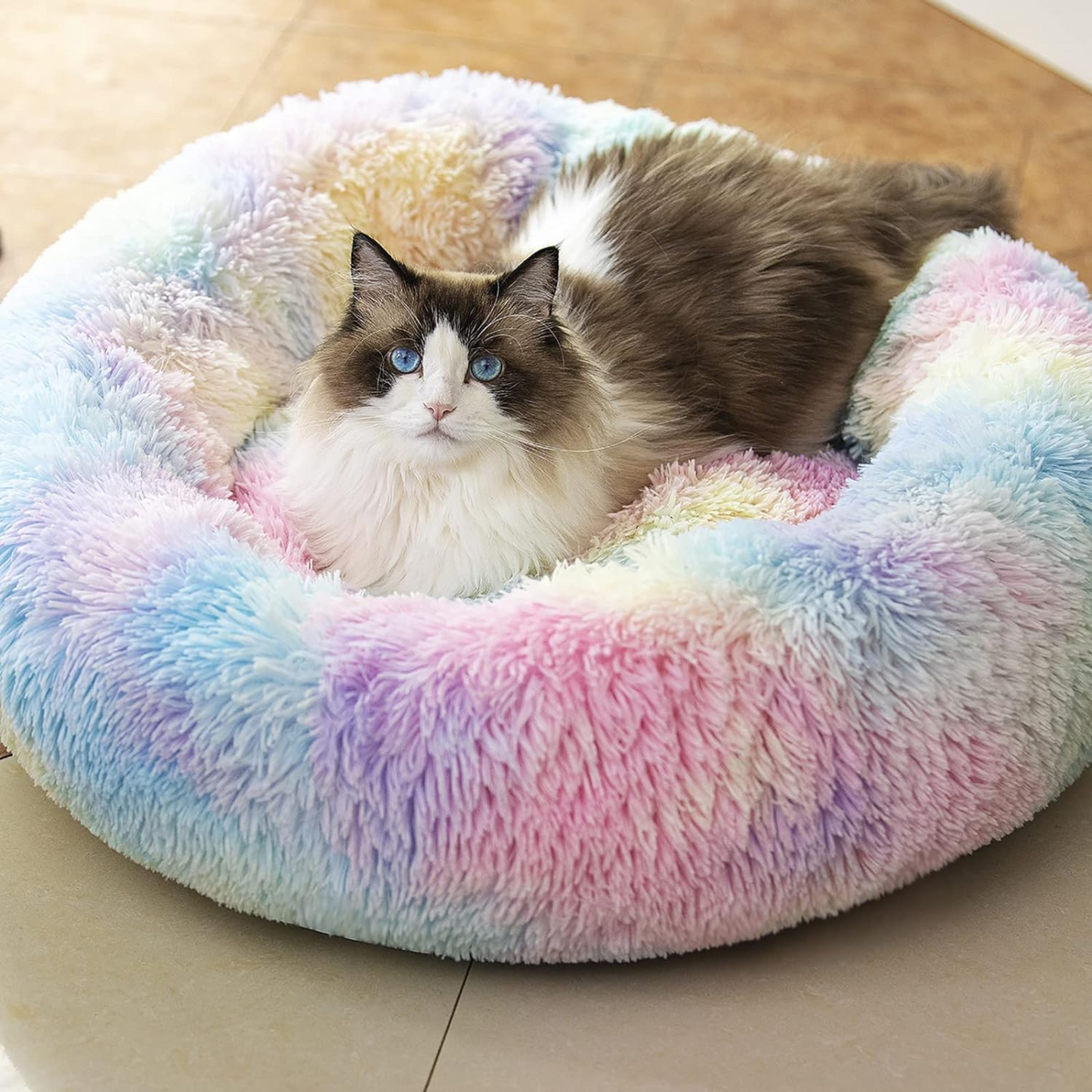 Paw Luxe Anti-Anxiety Plush Faux Fur Pet Bed – Warm & Washable Round Bed for Dogs & Cats – Joint Relief & Ultimate Comfort (20"/24"/27" Options, 27" White)