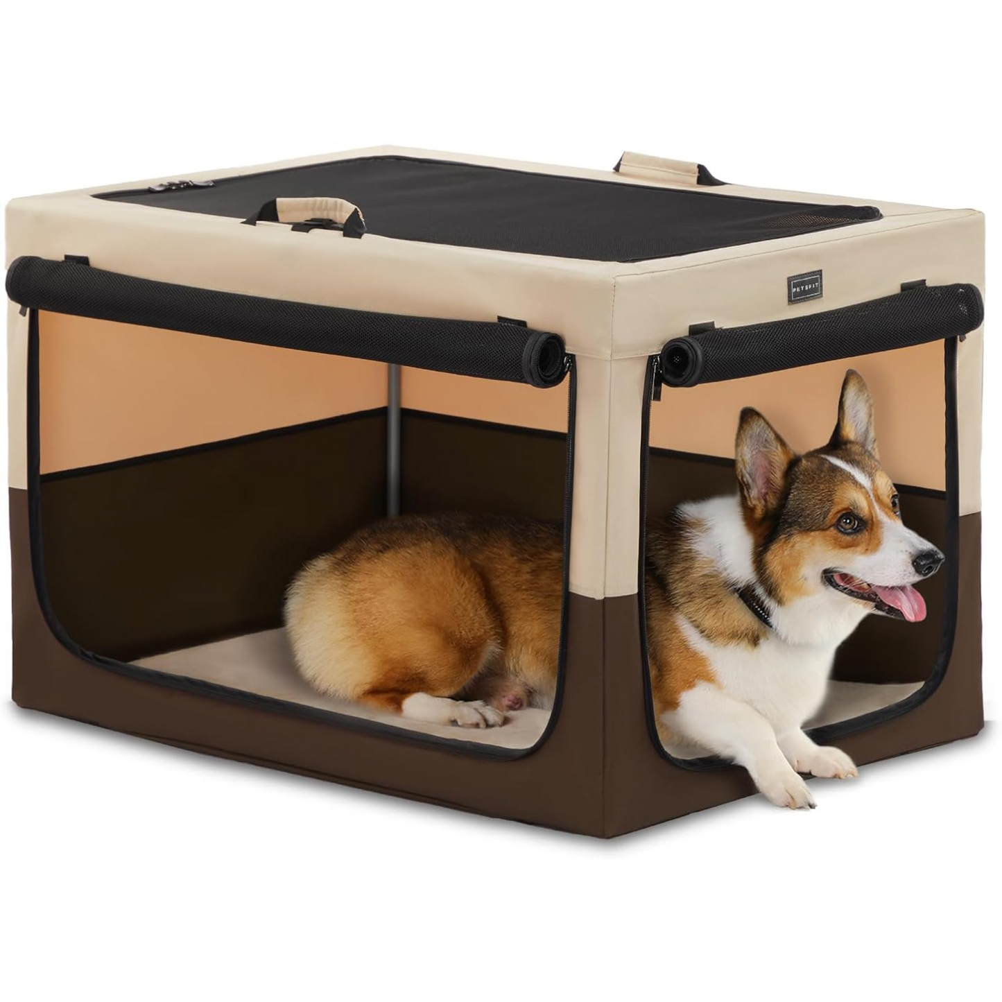 Paw Luxe Soft Dog Travel Crate – Portable, Adjustable Kennel with Chew-Proof Mesh, Thick Mat, and Ventilated Windows – Ideal for Indoor & Outdoor Use, 24"