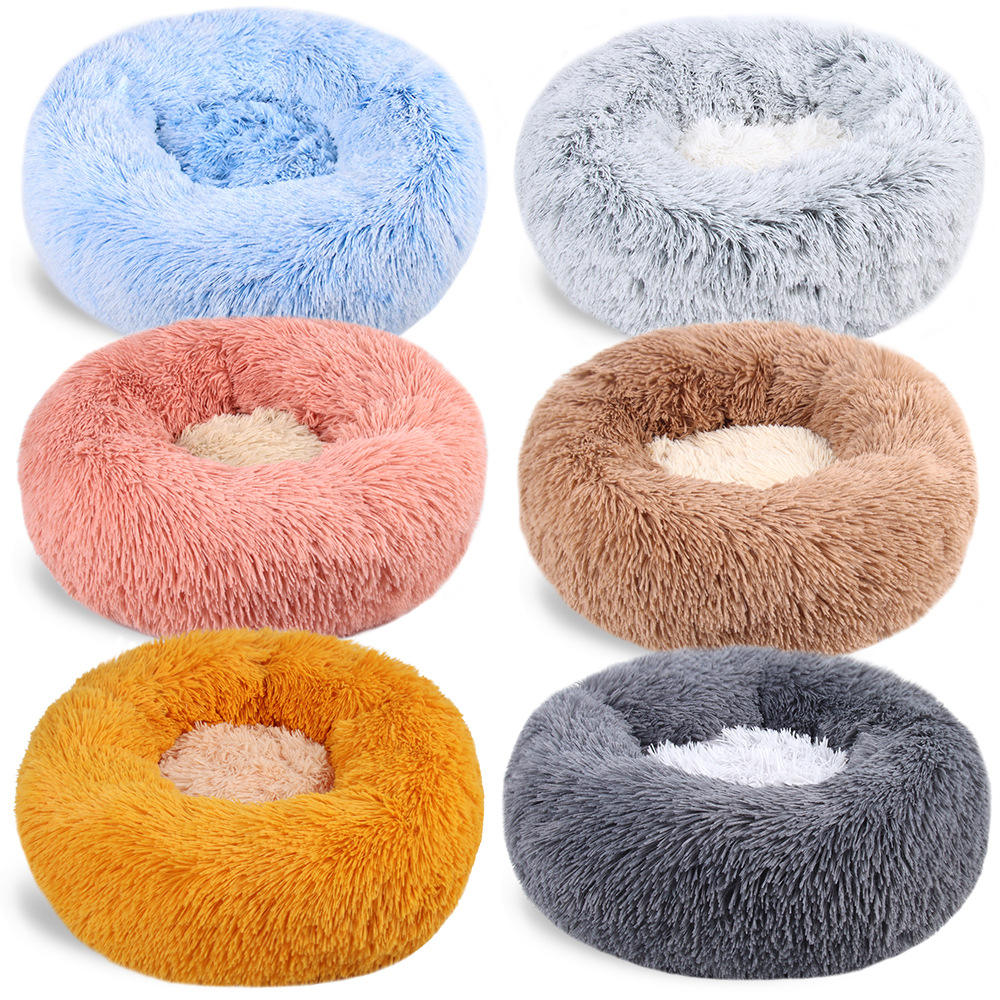 Color Block Round Pet Bed — Anti-Slip Plush Nest with Thermal PP Cotton Fill - Paw Luxe