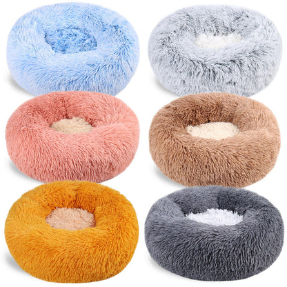 Color Block Round Pet Bed — Anti-Slip Plush Nest with Thermal PP Cotton Fill - Paw Luxe