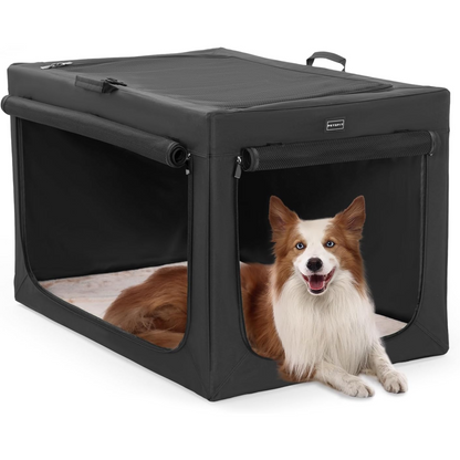 Paw Luxe Soft Dog Travel Crate – Portable, Adjustable Kennel with Chew-Proof Mesh, Thick Mat, and Ventilated Windows – Ideal for Indoor & Outdoor Use, 24"