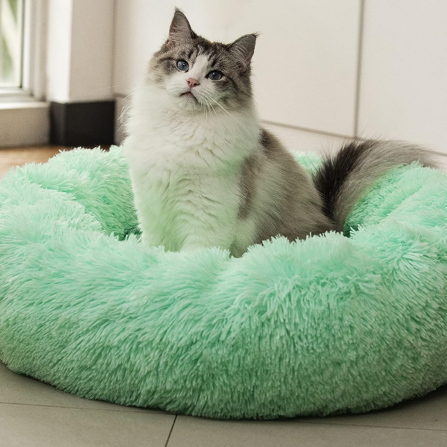 Paw Luxe Anti-Anxiety Plush Faux Fur Pet Bed – Warm & Washable Round Bed for Dogs & Cats – Joint Relief & Ultimate Comfort (20"/24"/27" Options, 27" White)