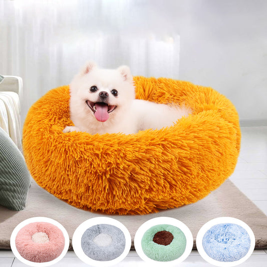 Color Block Round Pet Bed — Anti-Slip Plush Nest with Thermal PP Cotton Fill - Paw Luxe