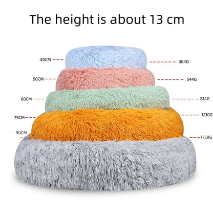 Color Block Round Pet Bed — Anti-Slip Plush Nest with Thermal PP Cotton Fill - Paw Luxe