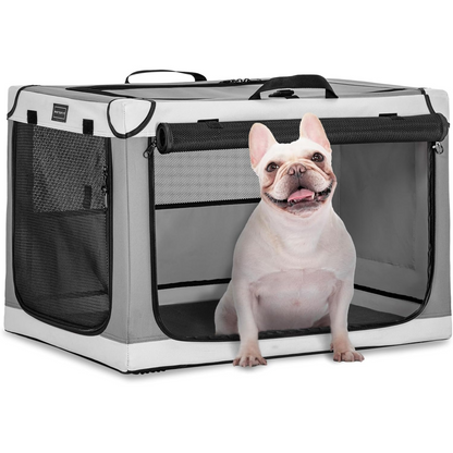 Paw Luxe Soft Dog Travel Crate – Portable, Adjustable Kennel with Chew-Proof Mesh, Thick Mat, and Ventilated Windows – Ideal for Indoor & Outdoor Use, 24"