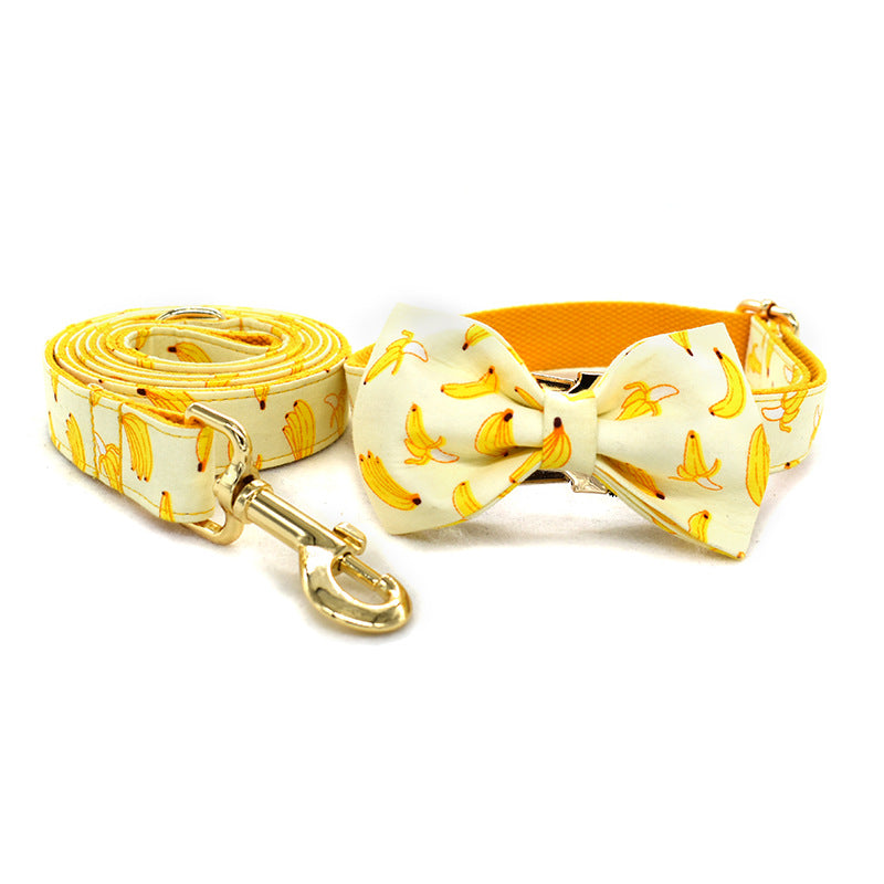 Yellow Banana Dog Traction Rope Pet Collar Pet Supplies Can Be Engraved With Gold Metal Buckle 1.5m Rope - Paw Luxe