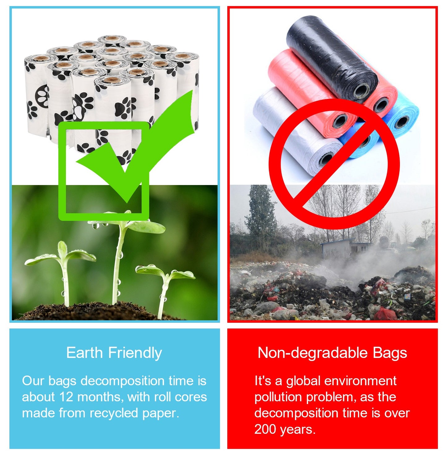 D2W Degradable Dog Poop Bags — White Footprint Design - Paw Luxe