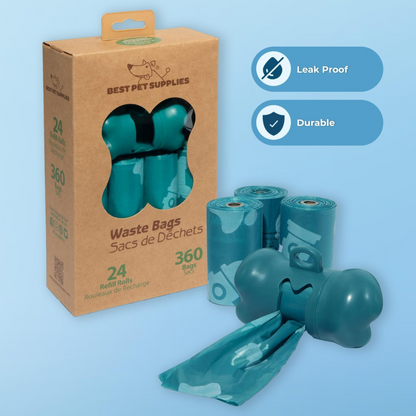 Ultra-Durable Dog Poop Bags (360-Count) – Leak-Proof & Tear-Resistant Waste Bags for Outdoor Walks, Travel & Puppy Cleanup – Easy-Use Rolls in Stylish Turquoise