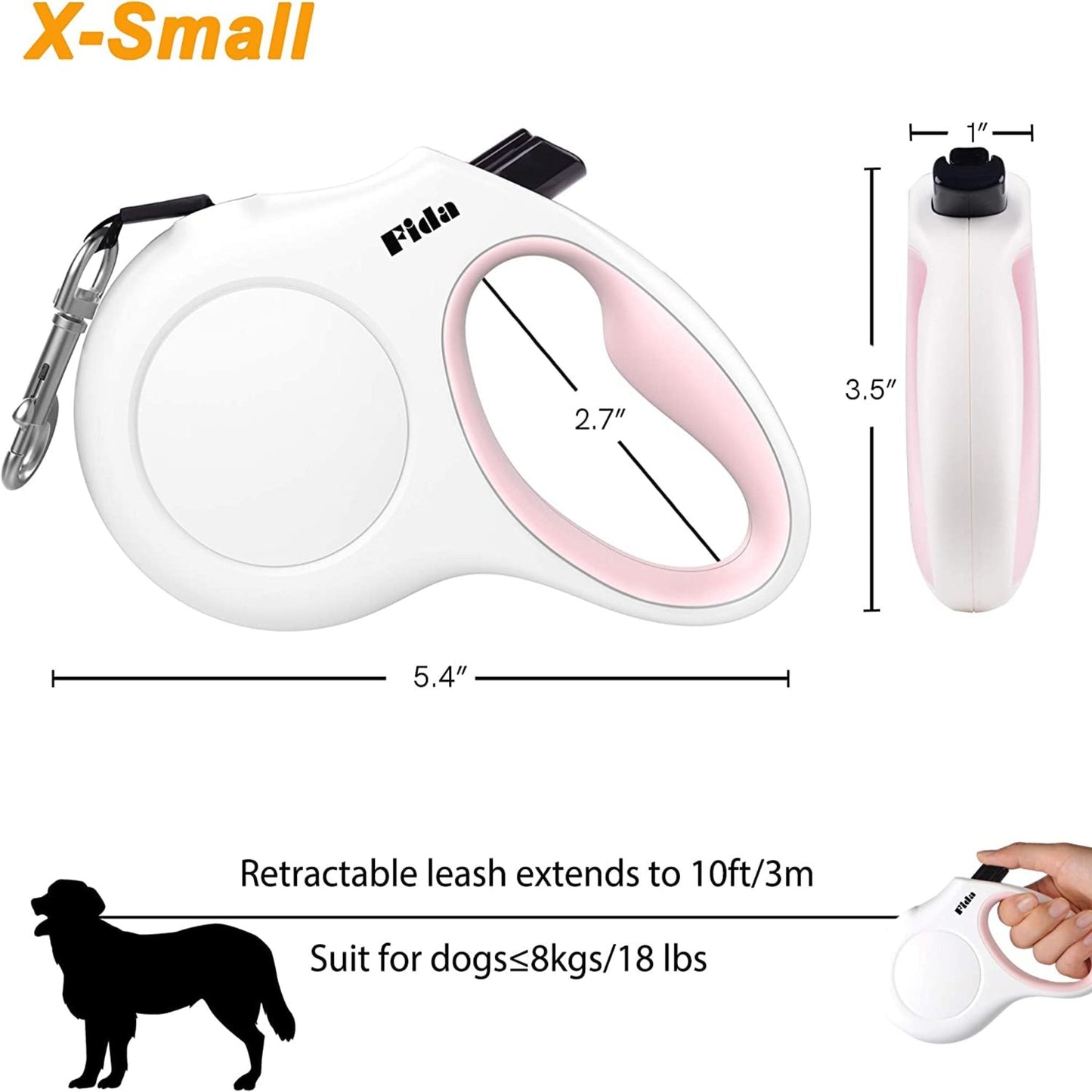 10-Ft Retractable Dog Leash with Poop Bag Dispenser – Tangle-Free Reflective Leash for Extra-Small Dogs & Cats up to 18 lbs, Anti-Slip Handle (XS, White)