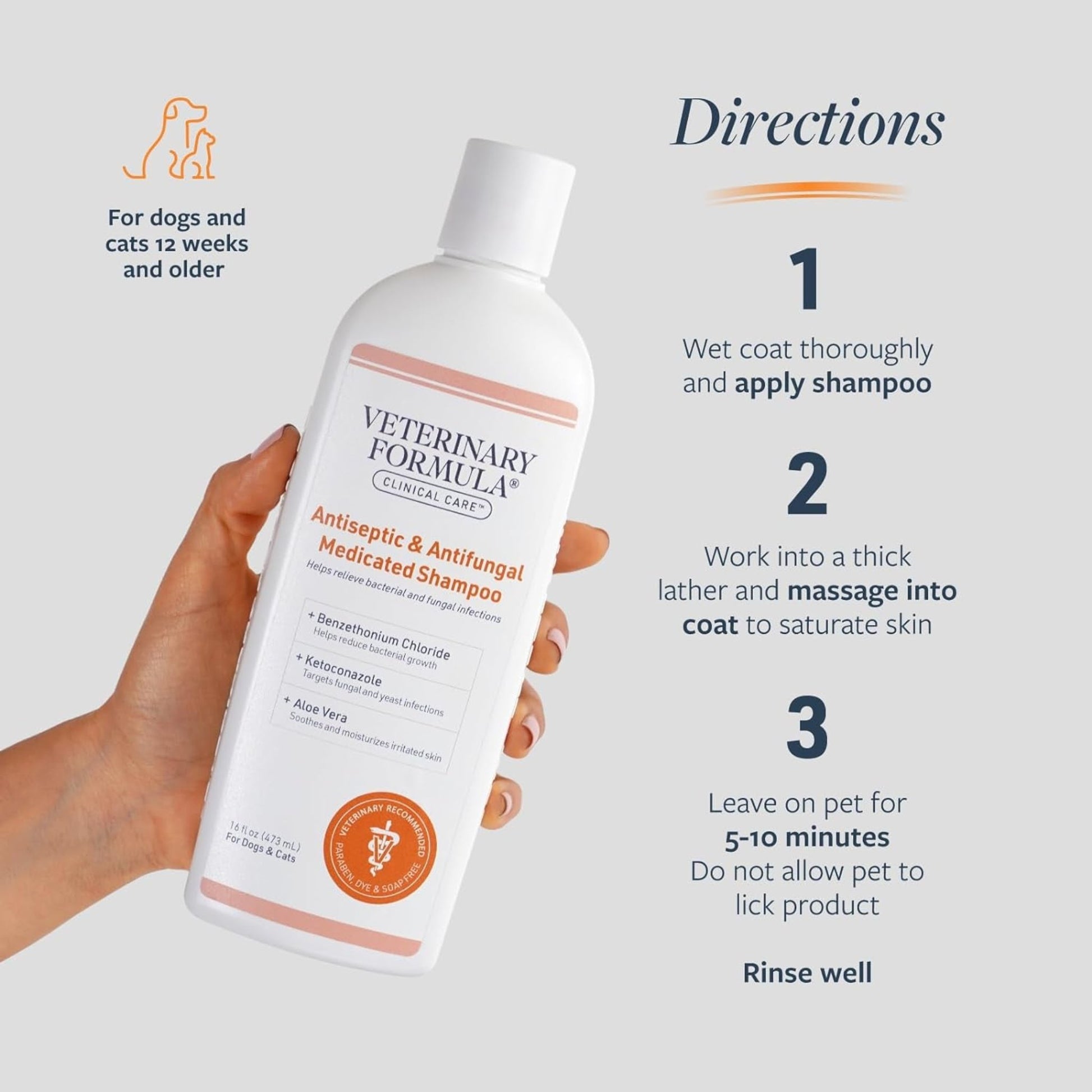 Clinical Care Antiseptic & Antifungal Medicated Shampoo for Dogs & Cats – 16 oz | Relieves Scaly, Greasy, Irritated Skin | Paraben & Soap-Free Formula for Healthy Coat & Comfort (1 Pack)